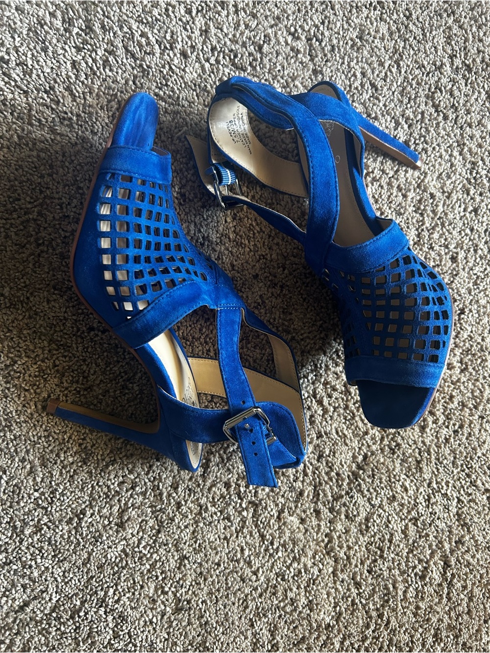 Gorgeous Vince Camuto Royal Blue Suede Laser-Cut High Heel Sandals